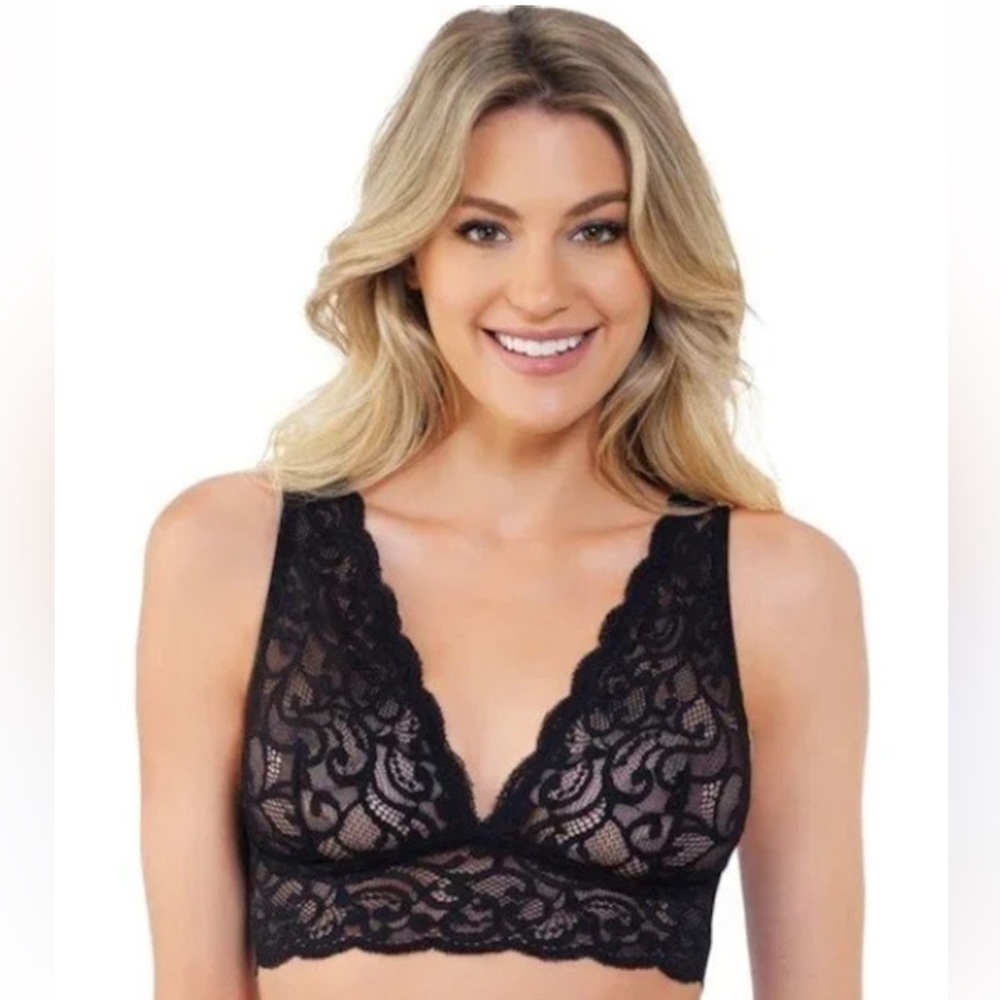 ⚡️361 Lily of France Black Lace Bralette XL Sheer Floral Stretch Feminine Soft
